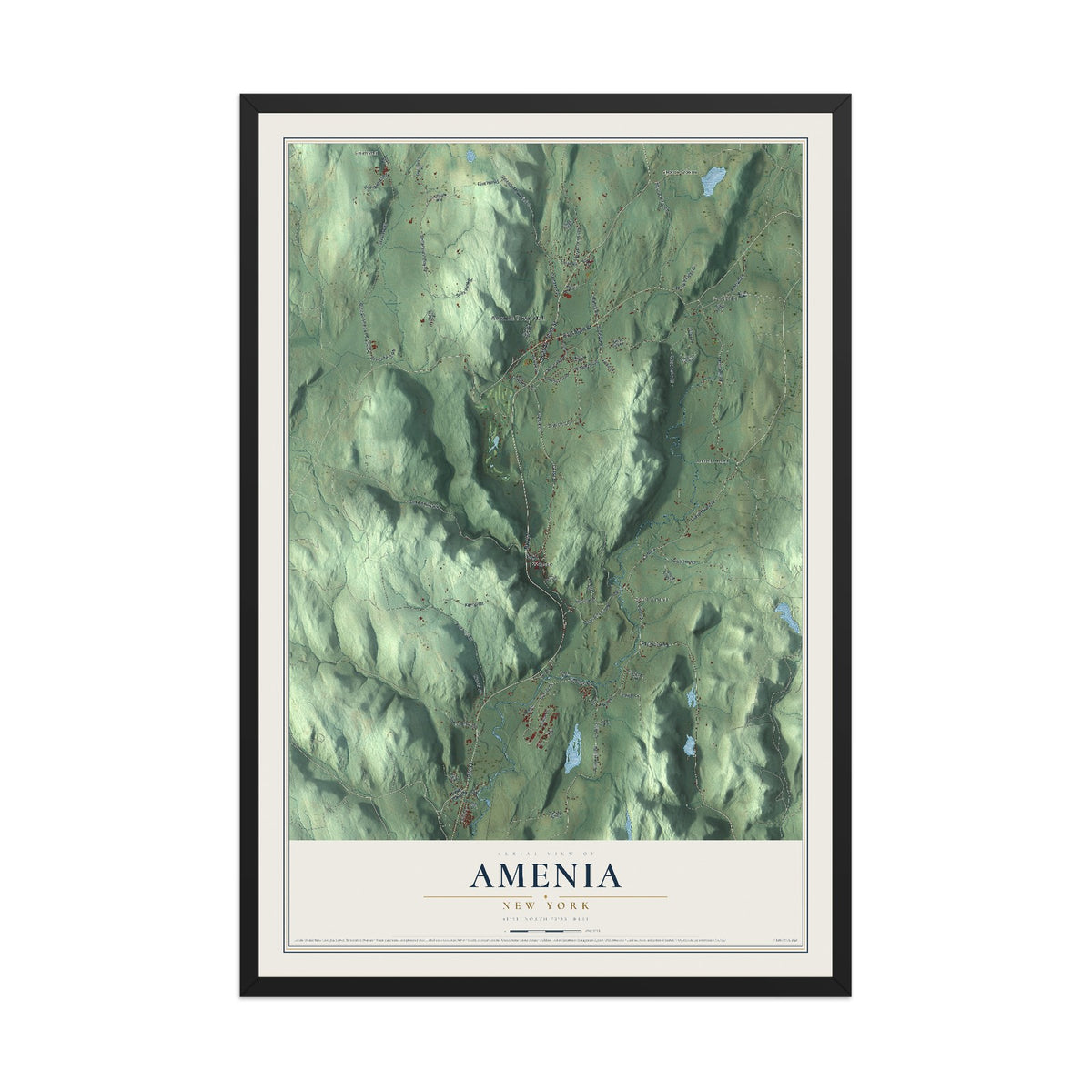 Amenia, New York map print, 12" x 18" W/ Black Ayous Wood Frame mockup