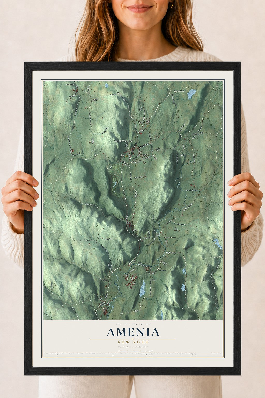 Amenia, New York map print, 18" x 24" W/ Black Ayous Wood Frame mockup