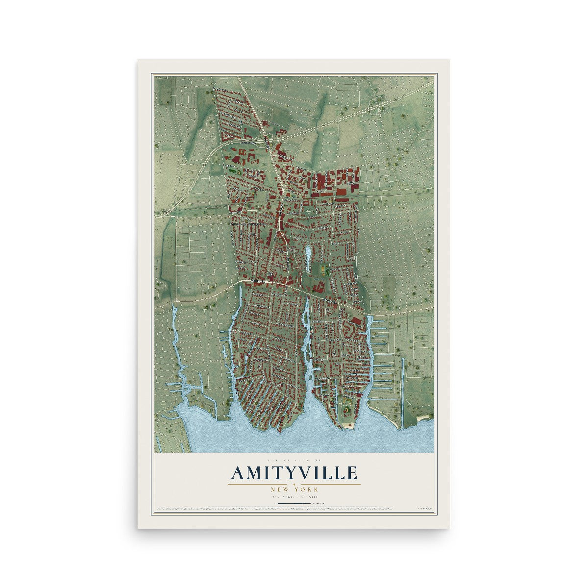 Amityville, New York map print, 12" x 18" Archival Matte Print mockup