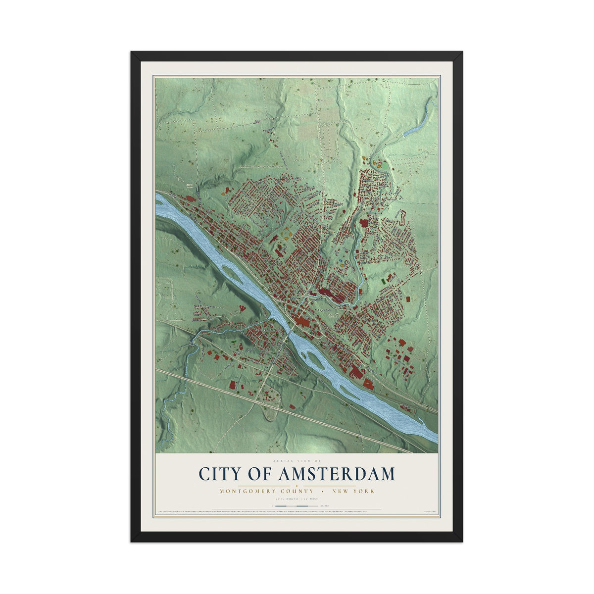 Map of the City of Amsterdam, Montgomery County, New York, 12 x 18 inch print in a black wood frame