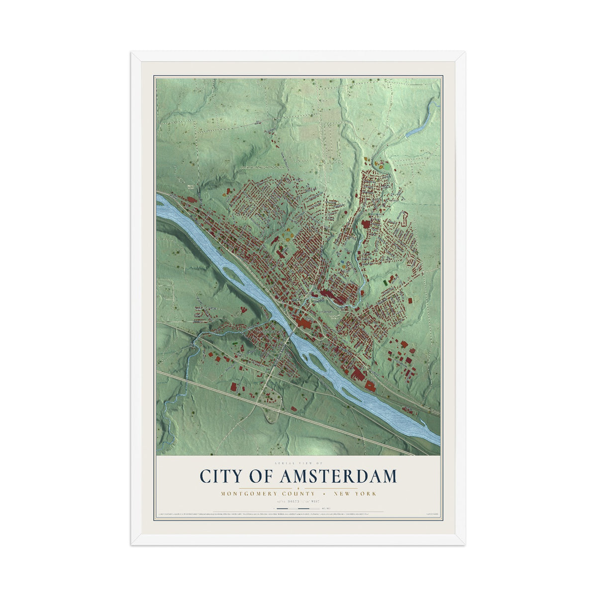 Map of the City of Amsterdam, Montgomery County, New York, 12 x 18 inch print in a white wood frame