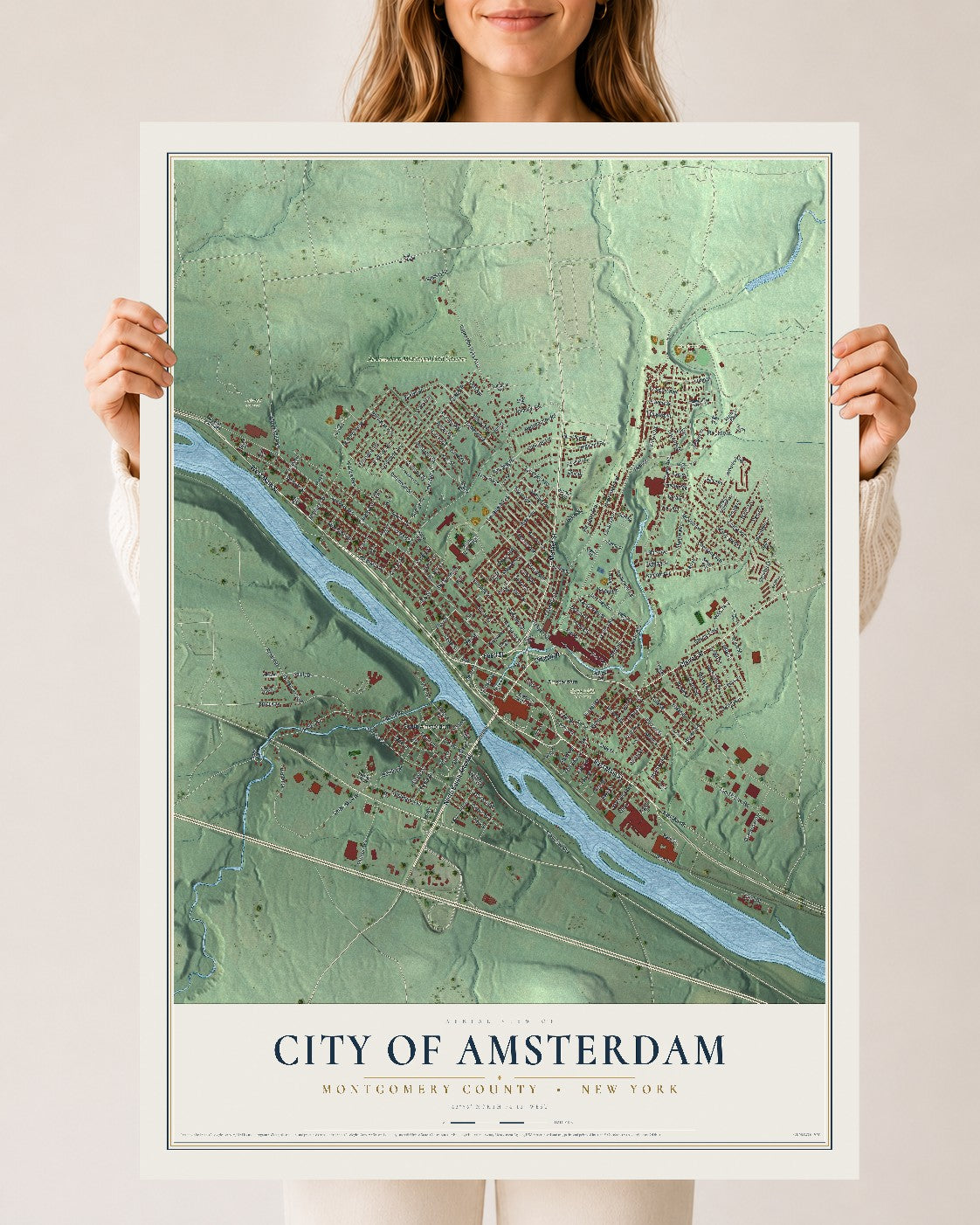 Map of the City of Amsterdam, Montgomery County, New York, 24 x 36 inch unframed archival matte print