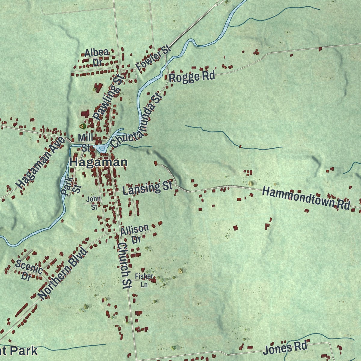 Close-up 2 of the Amsterdam Town (Montgomery County), New York map artwork
