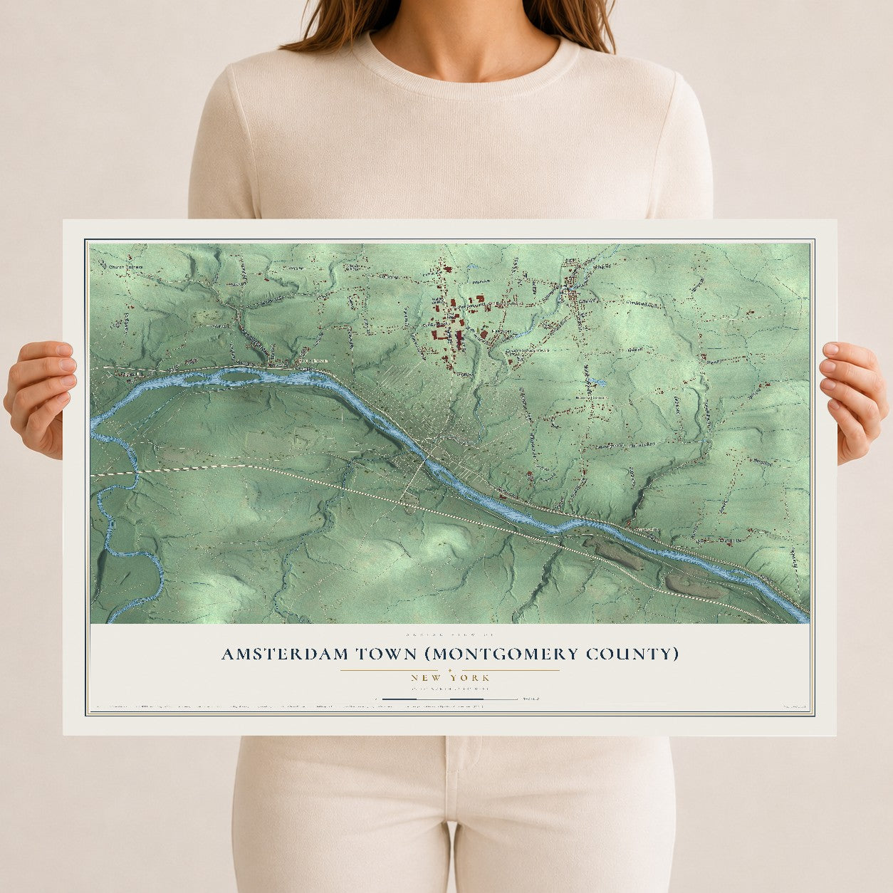 Amsterdam Town (Montgomery County), New York map print, 12" x 18" Archival Matte Print mockup
