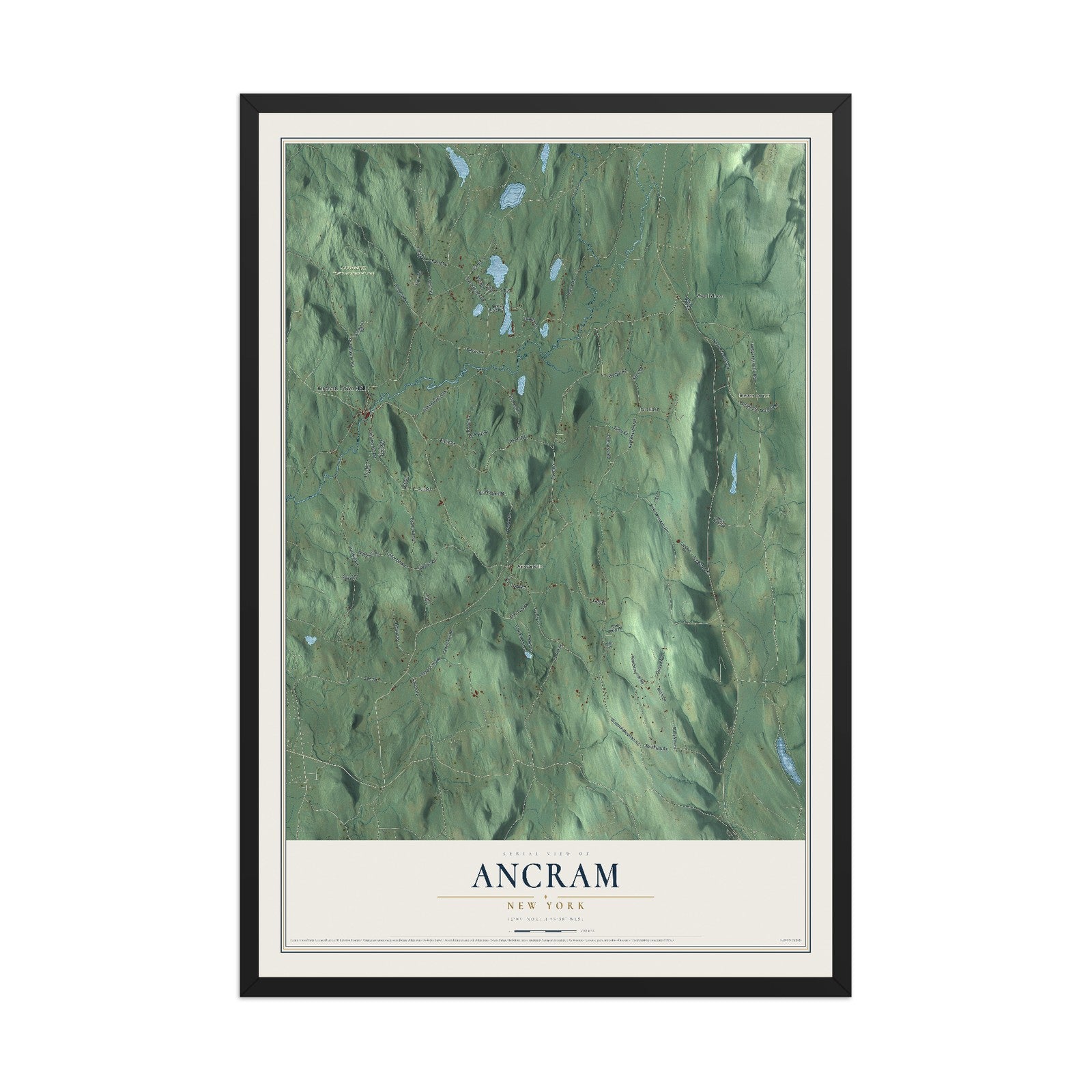 Ancram, New York map print, 12" x 18" W/ Black Ayous Wood Frame mockup