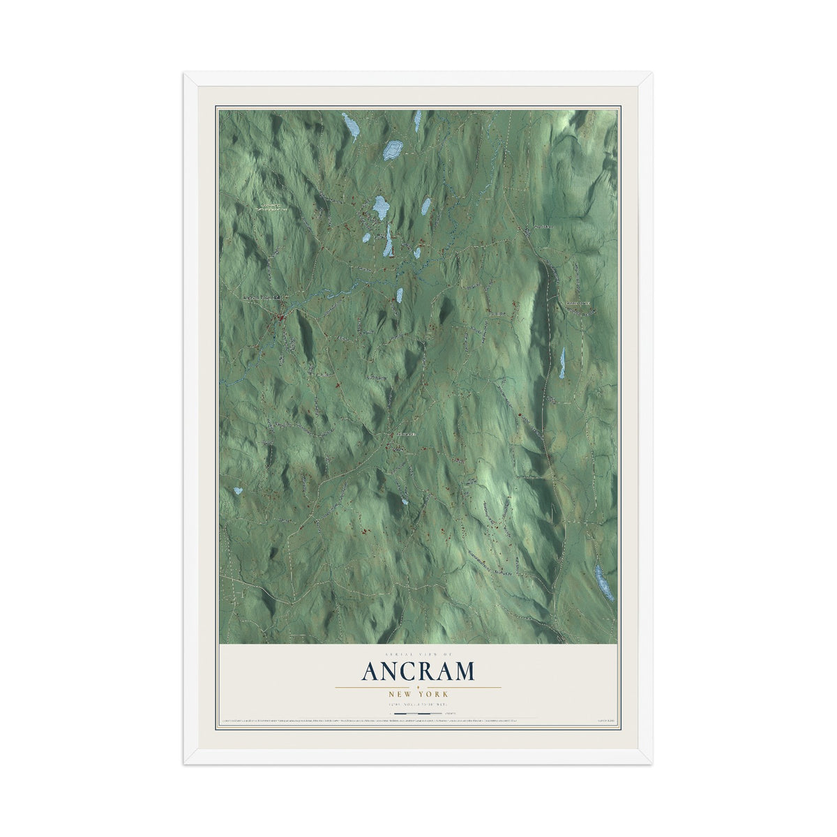 Ancram, New York map print, 12" x 18" W/ White Ayous Wood Frame mockup