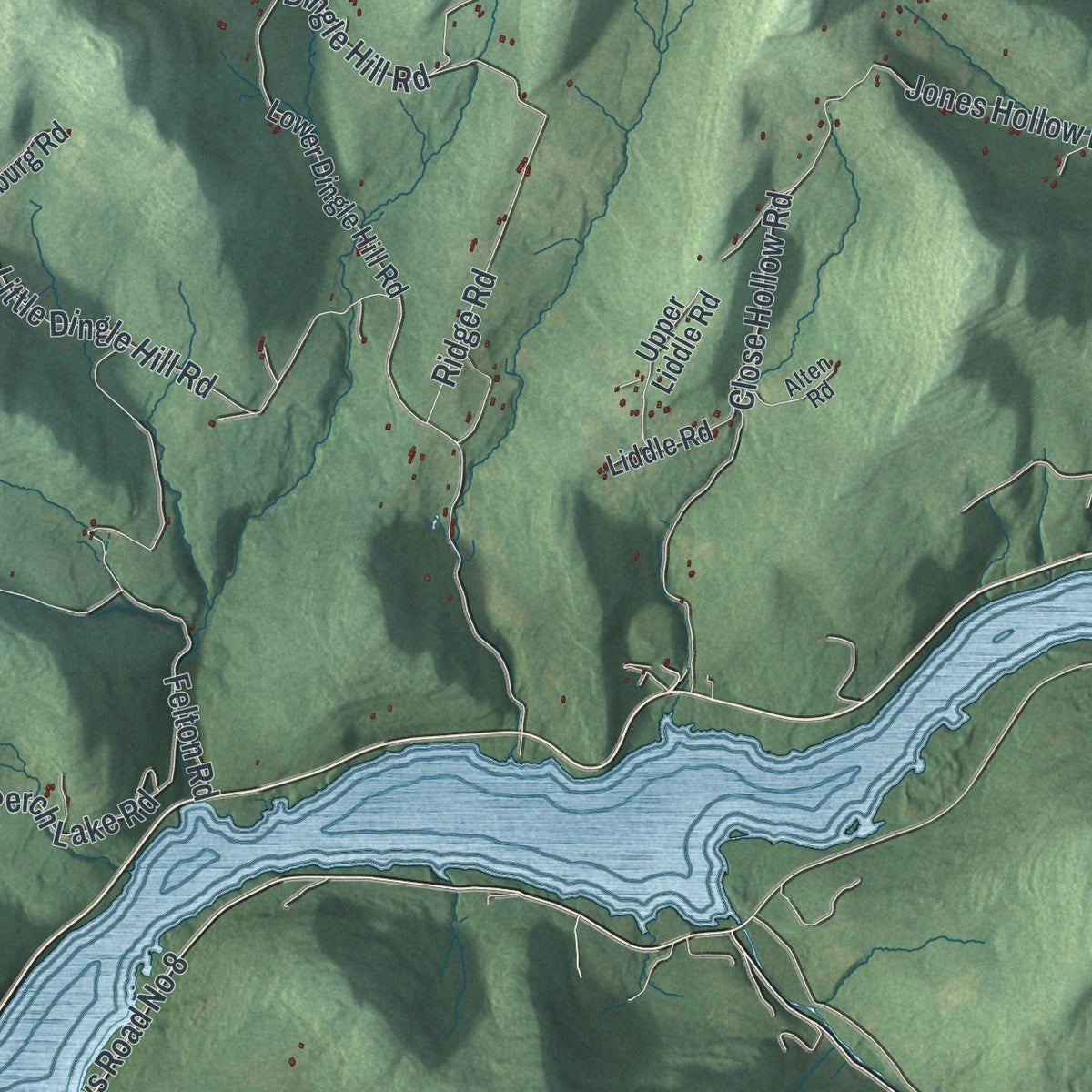 Close-up 2 of the Andes, New York map artwork