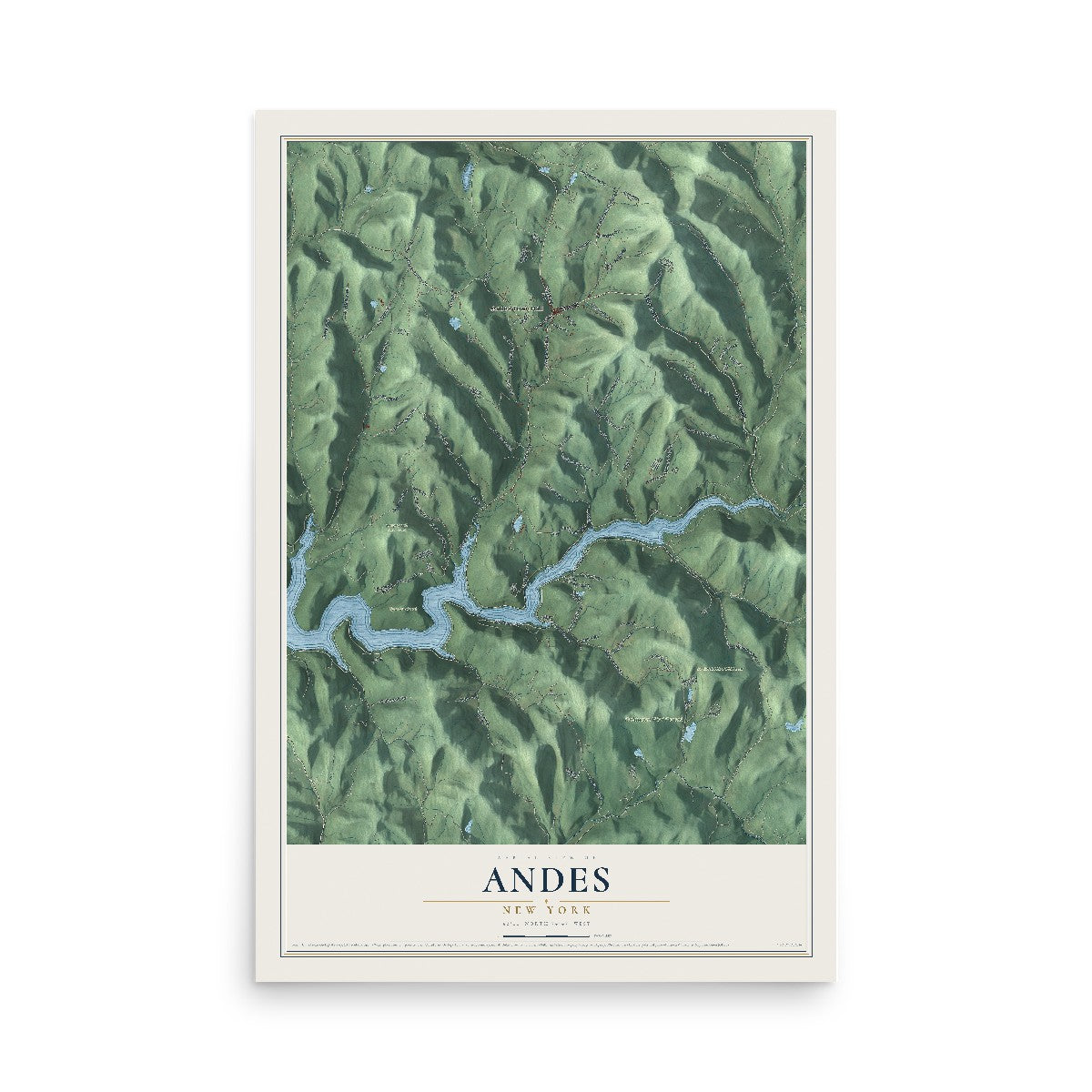 Andes, New York map print, 12" x 18" Archival Matte Print mockup