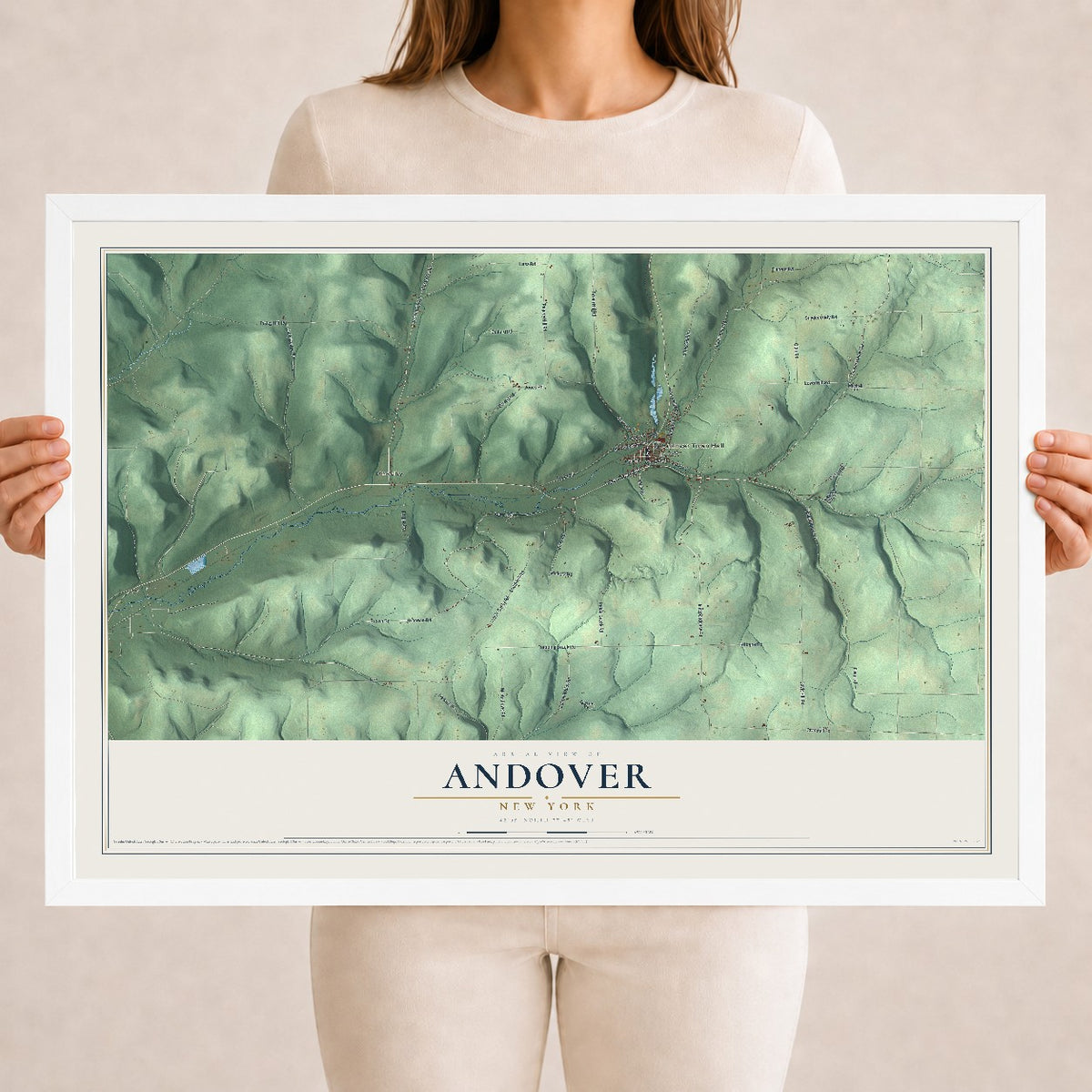 Andover, New York map print, 18" x 24" W/ White Ayous Wood Frame mockup