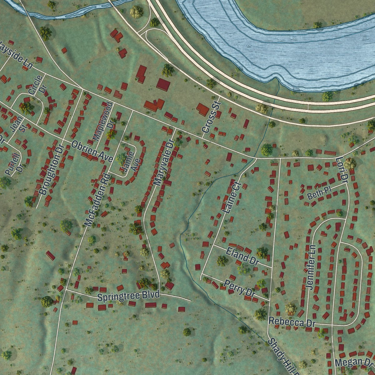 Close-up of the map of Apalachin, New York print showing street and building detail