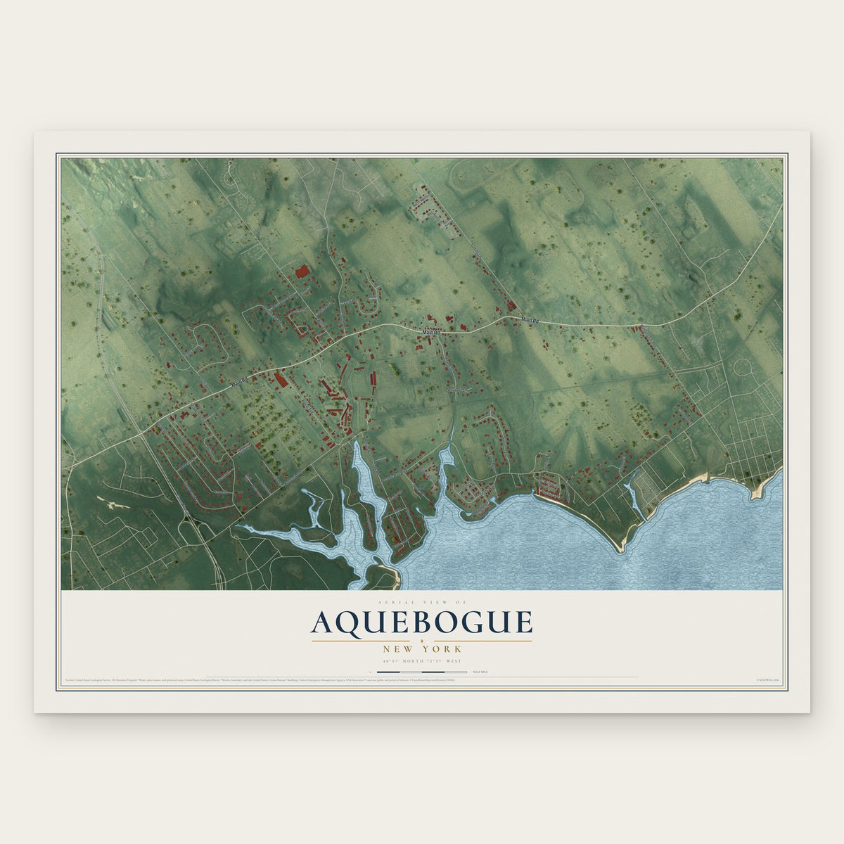 Aquebogue, New York map print, the full design