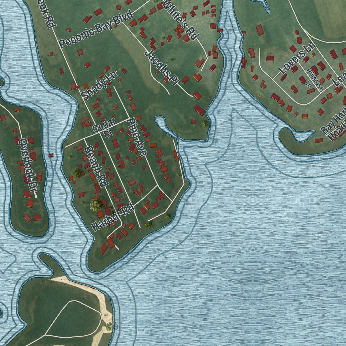 Close-up of the map of Aquebogue, New York print showing street and building detail