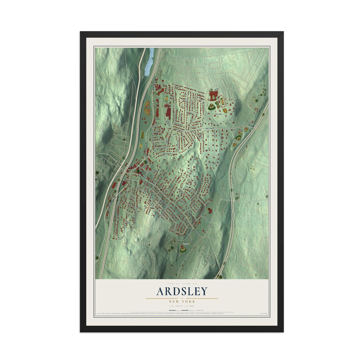 Ardsley, New York map print, 12" x 18" W/ Black Ayous Wood Frame mockup