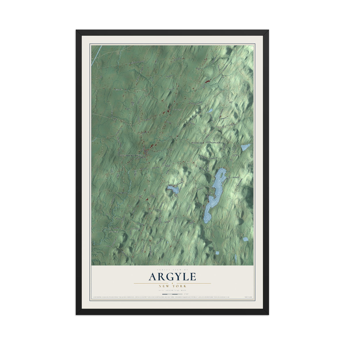 Argyle, New York map print, 12" x 18" W/ Black Ayous Wood Frame mockup