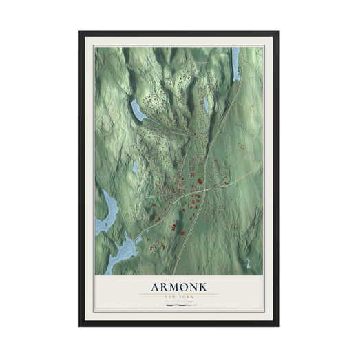 Map of Armonk, New York, 12 x 18 inch print in a black wood frame