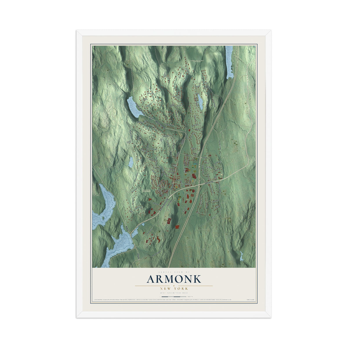 Armonk, New York map print, 12" x 18" W/ White Ayous Wood Frame mockup