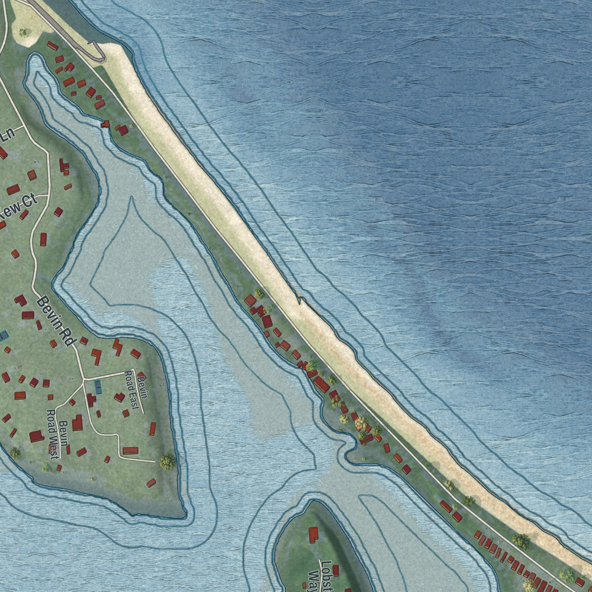 Close-up of the map of Asharoken, New York print showing street and building detail