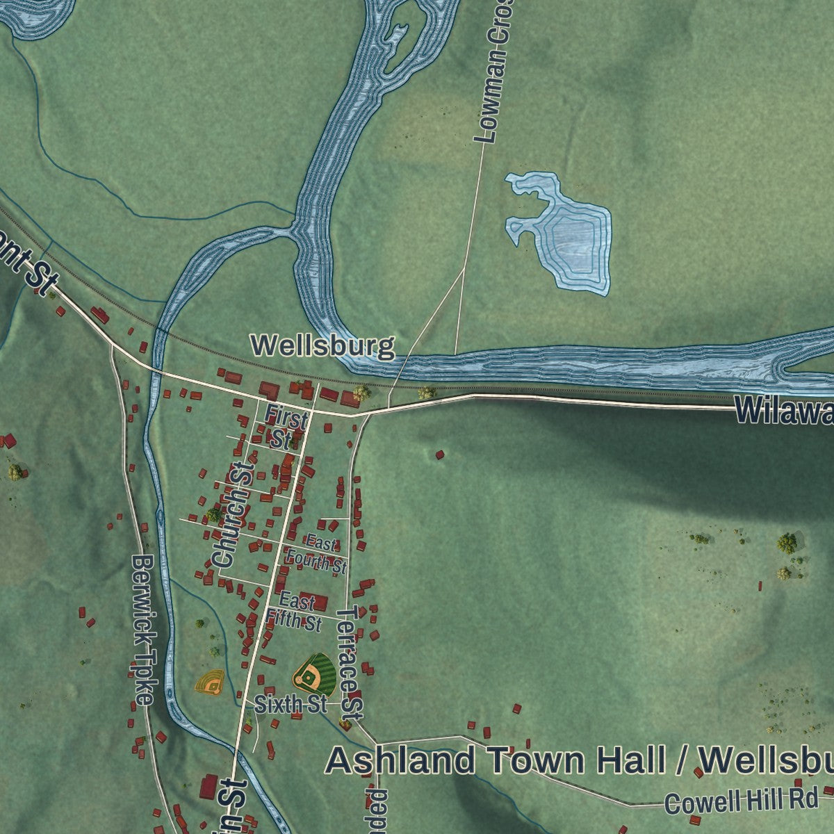 Close-up 1 of the Ashland Town (Chemung County), New York map artwork