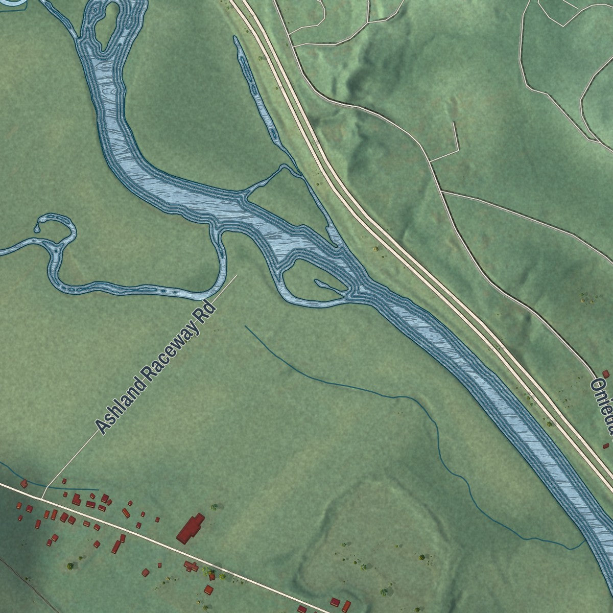 Second close-up of the map of Ashland, Chemung County, New York print showing more streets and buildings
