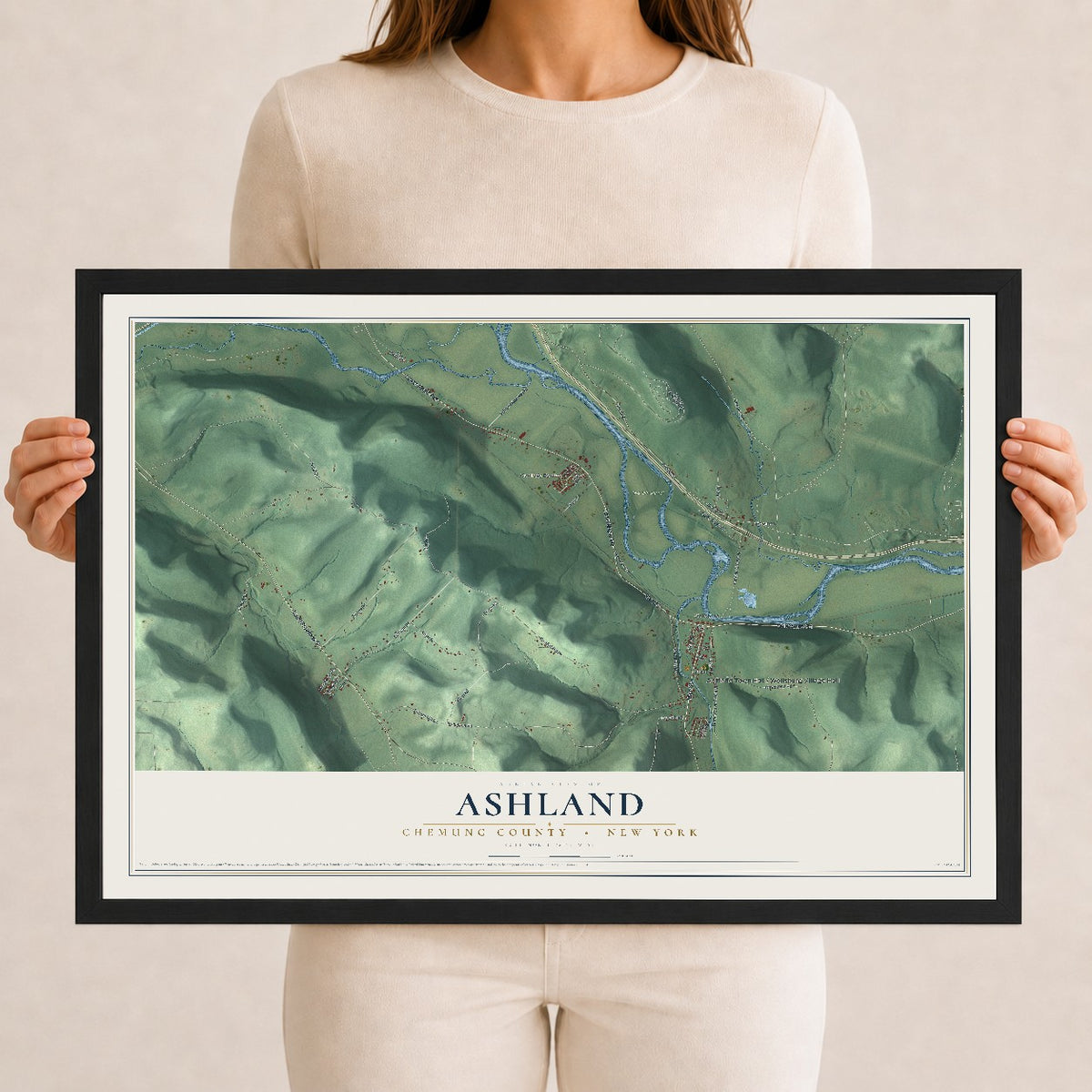 Map of Ashland, Chemung County, New York, 12 x 18 inch print in a black wood frame