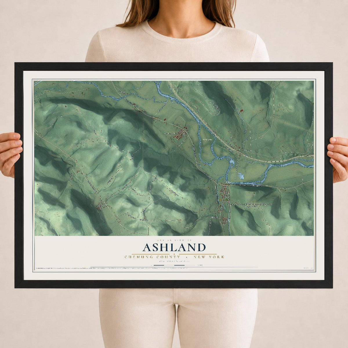 Map of Ashland, Chemung County, New York, 18 x 24 inch print in a black wood frame