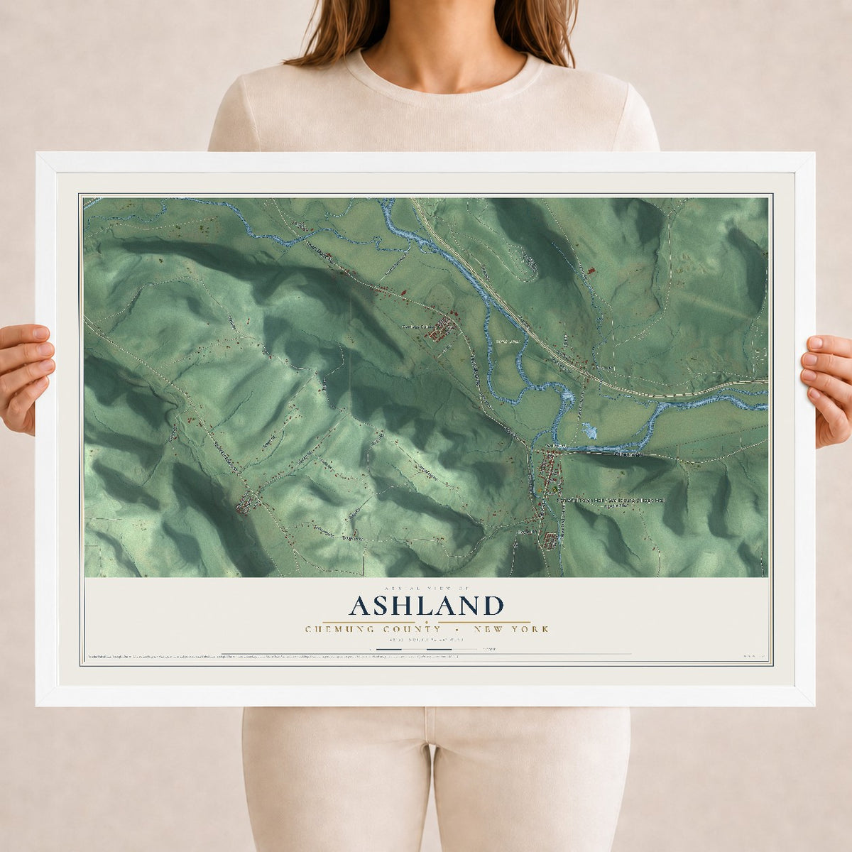 Map of Ashland, Chemung County, New York, 18 x 24 inch print in a white wood frame