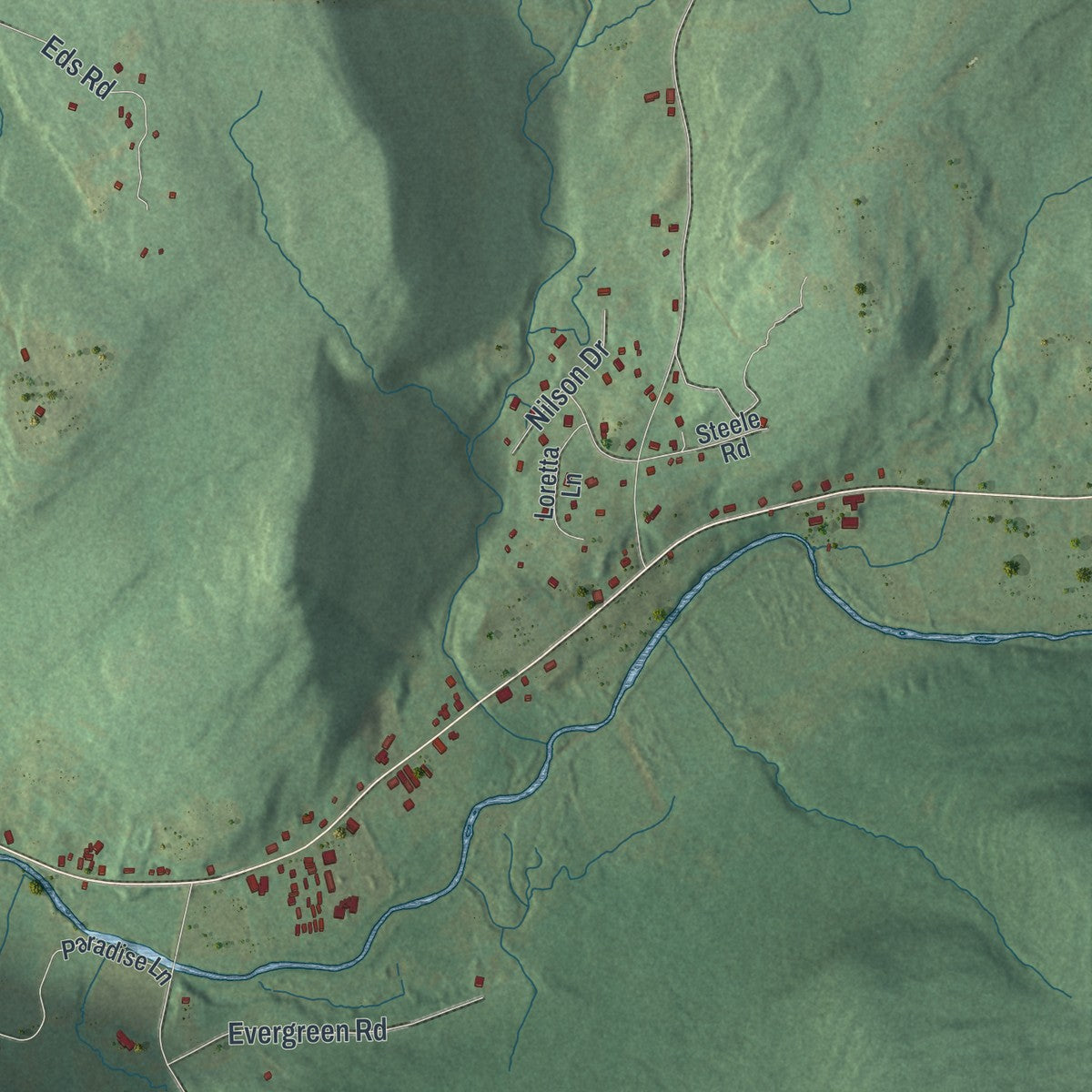 Second close-up of the map of Ashland, Greene County, New York print showing more streets and buildings