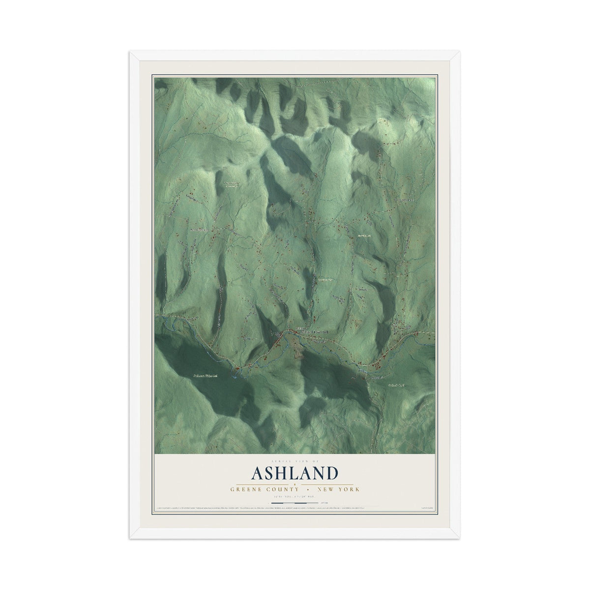 Map of Ashland, Greene County, New York, 12 x 18 inch print in a white wood frame