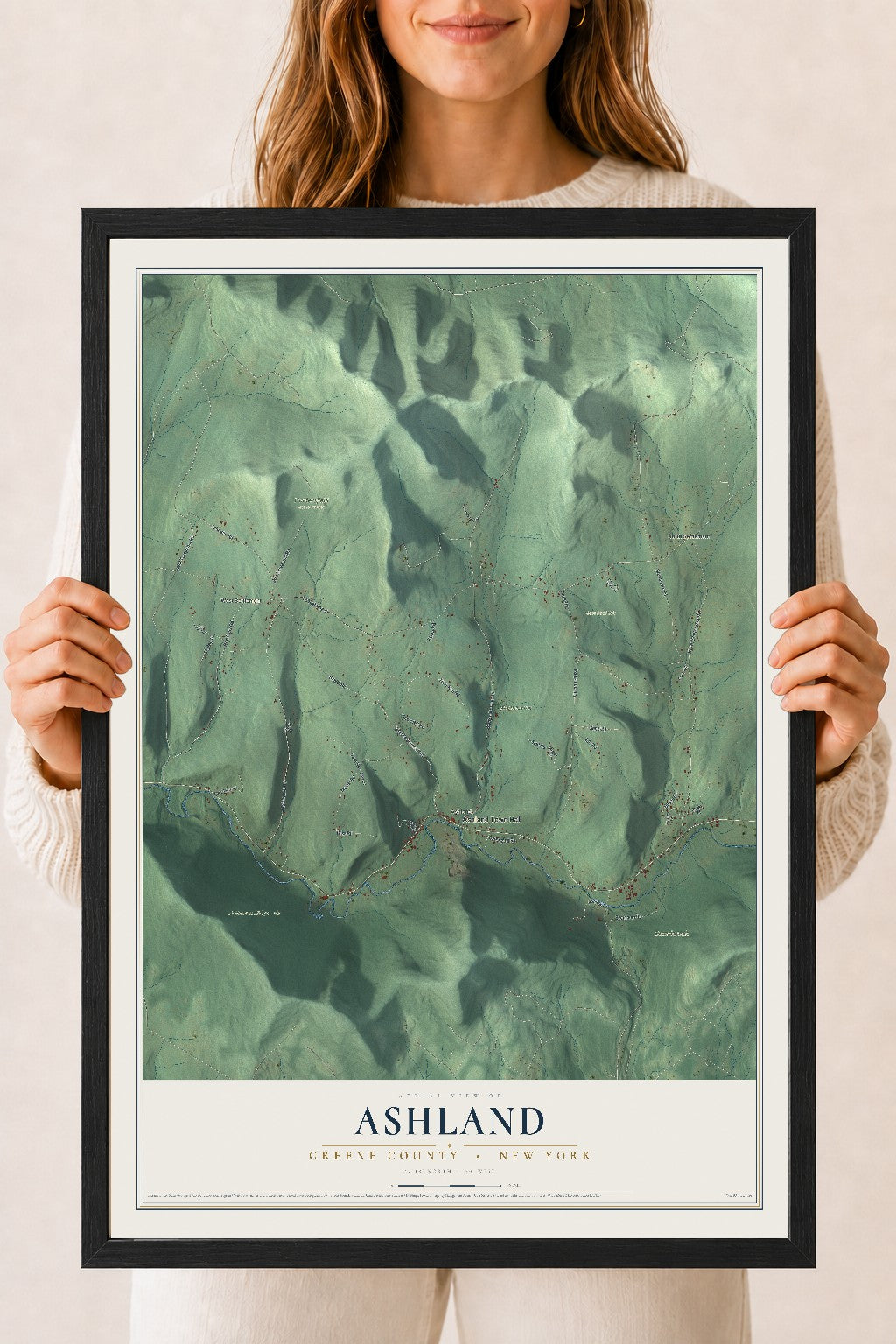 Map of Ashland, Greene County, New York, 18 x 24 inch print in a black wood frame