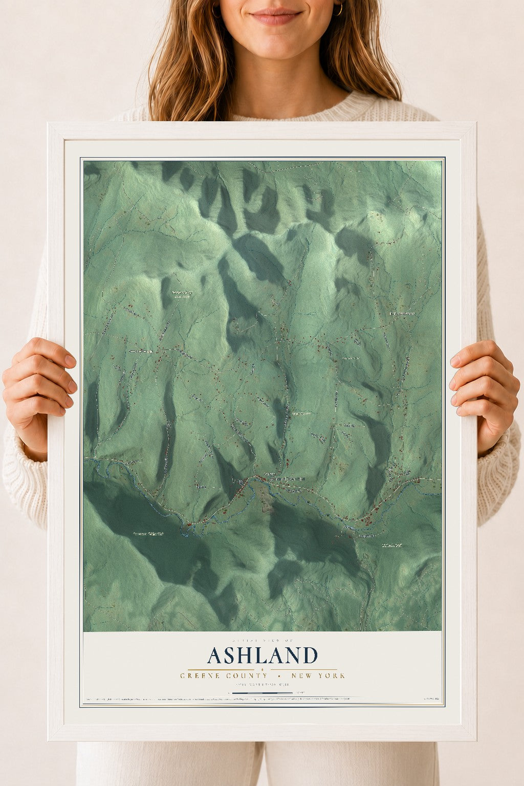 Map of Ashland, Greene County, New York, 18 x 24 inch print in a white wood frame