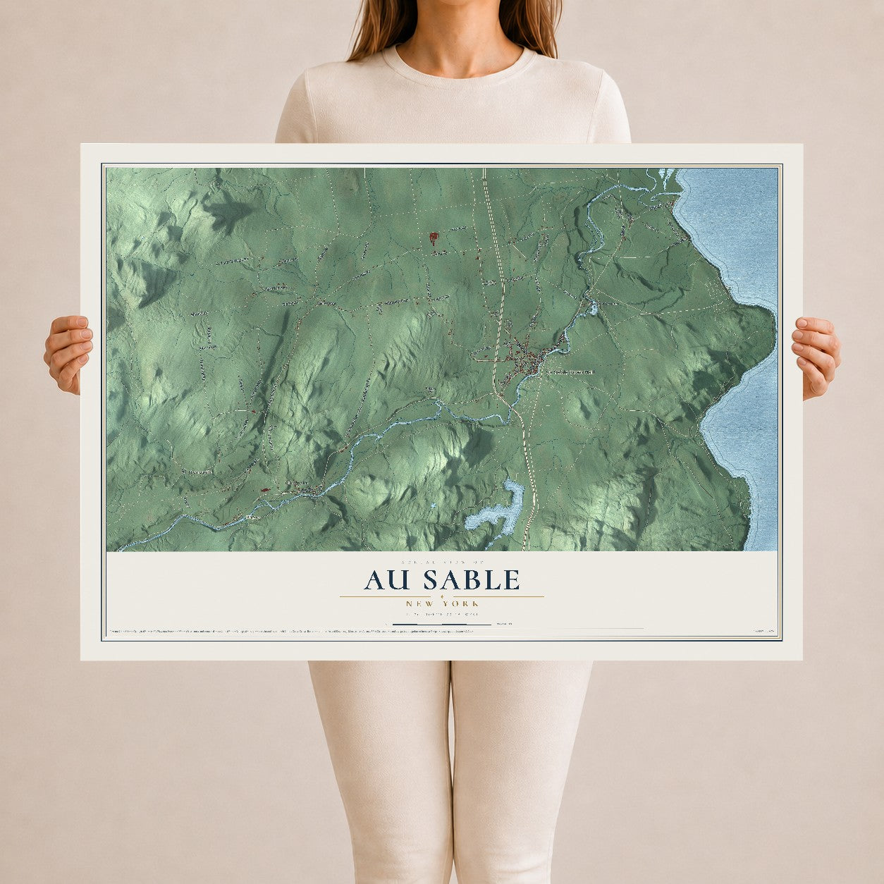Au Sable, New York map print, 24" x 36" Archival Matte Print mockup