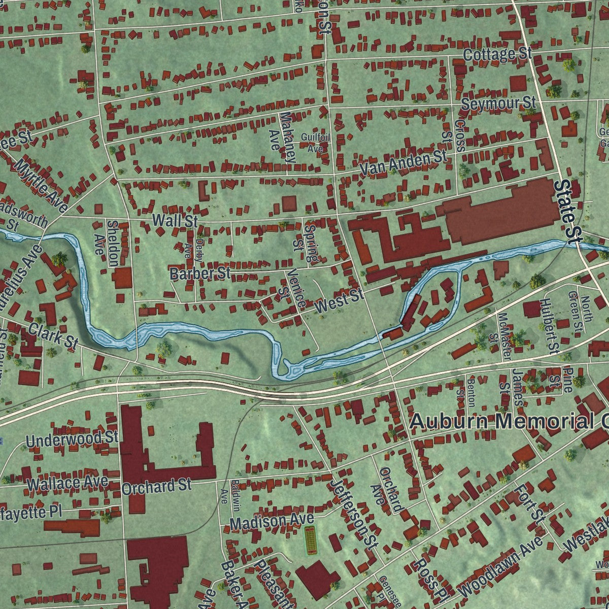 Close-up 2 of the Auburn, New York map artwork