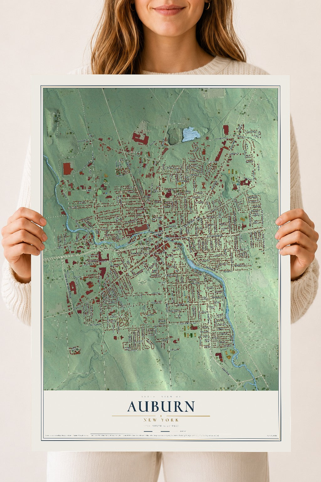 Auburn, New York map print, 18" x 24" Archival Matte Print mockup