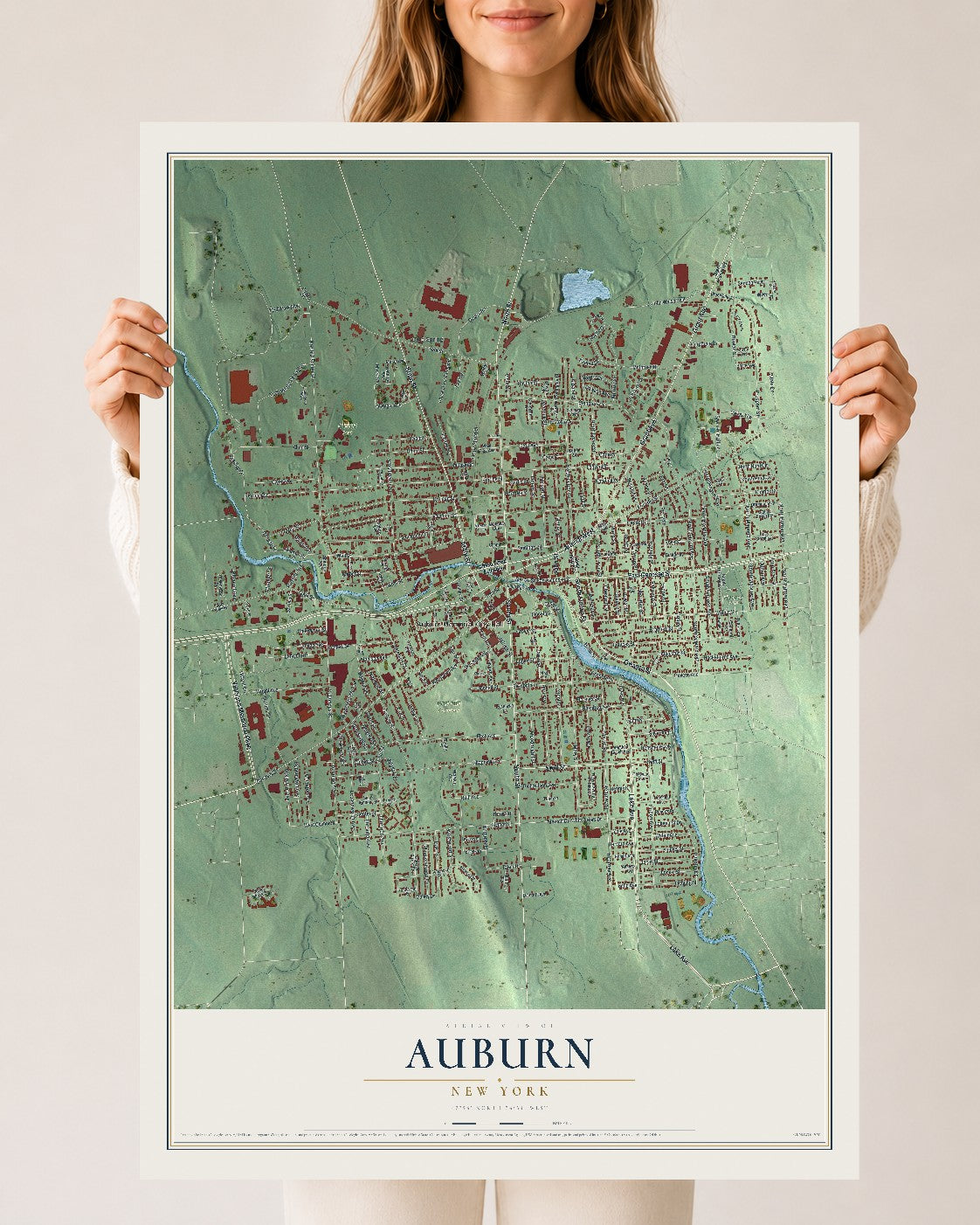 Auburn, New York map print, 24" x 36" Archival Matte Print mockup