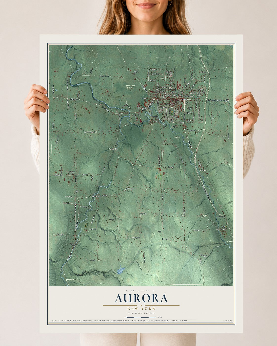Aurora, New York map print, 24" x 36" Archival Matte Print mockup