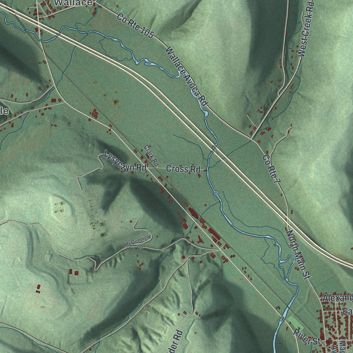 Close-up 1 of the Avoca, New York map artwork