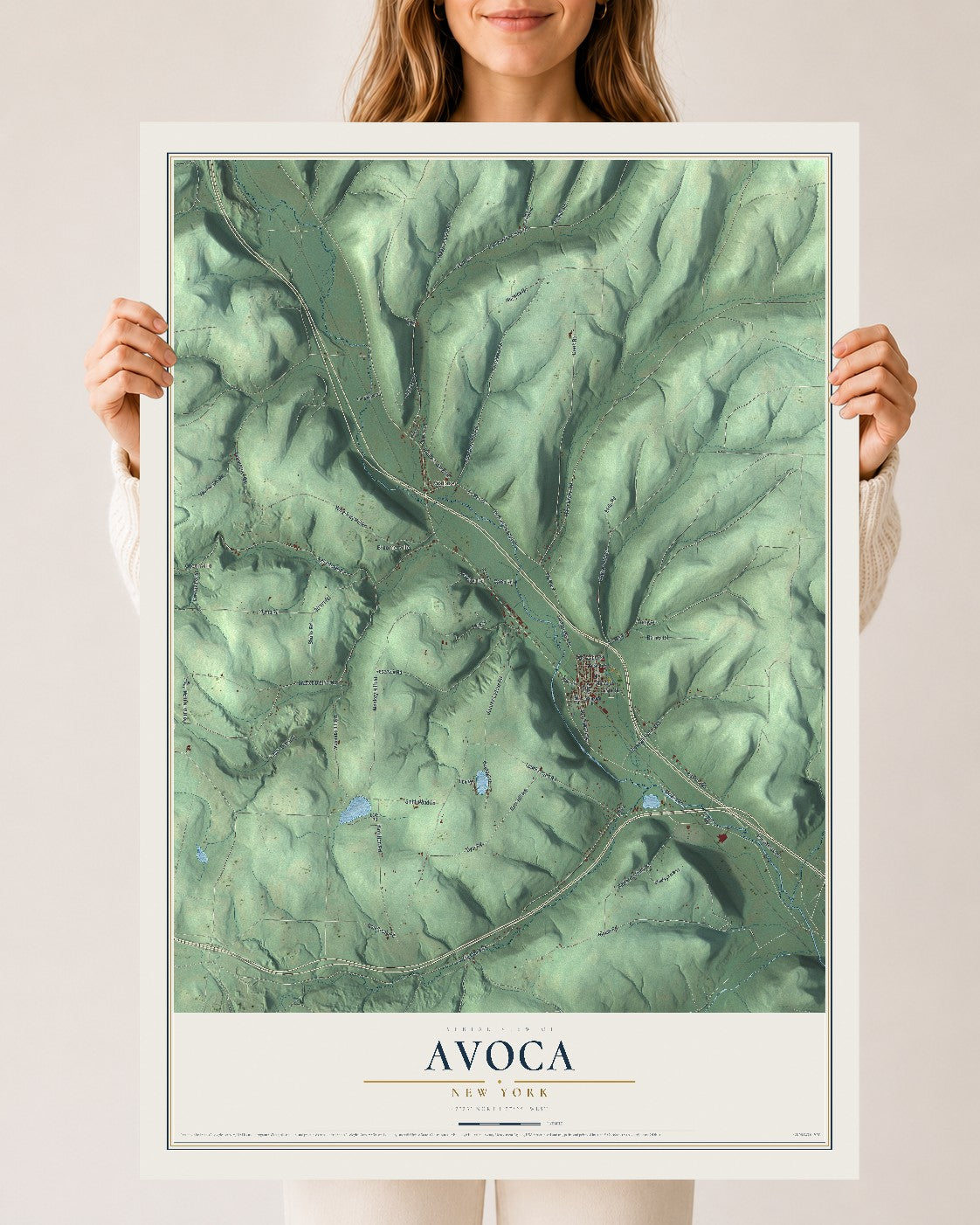 Avoca, New York map print, 24" x 36" Archival Matte Print mockup