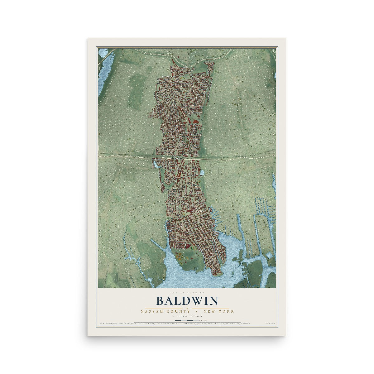 Baldwin, New York map print, 12" x 18" Archival Matte Print mockup