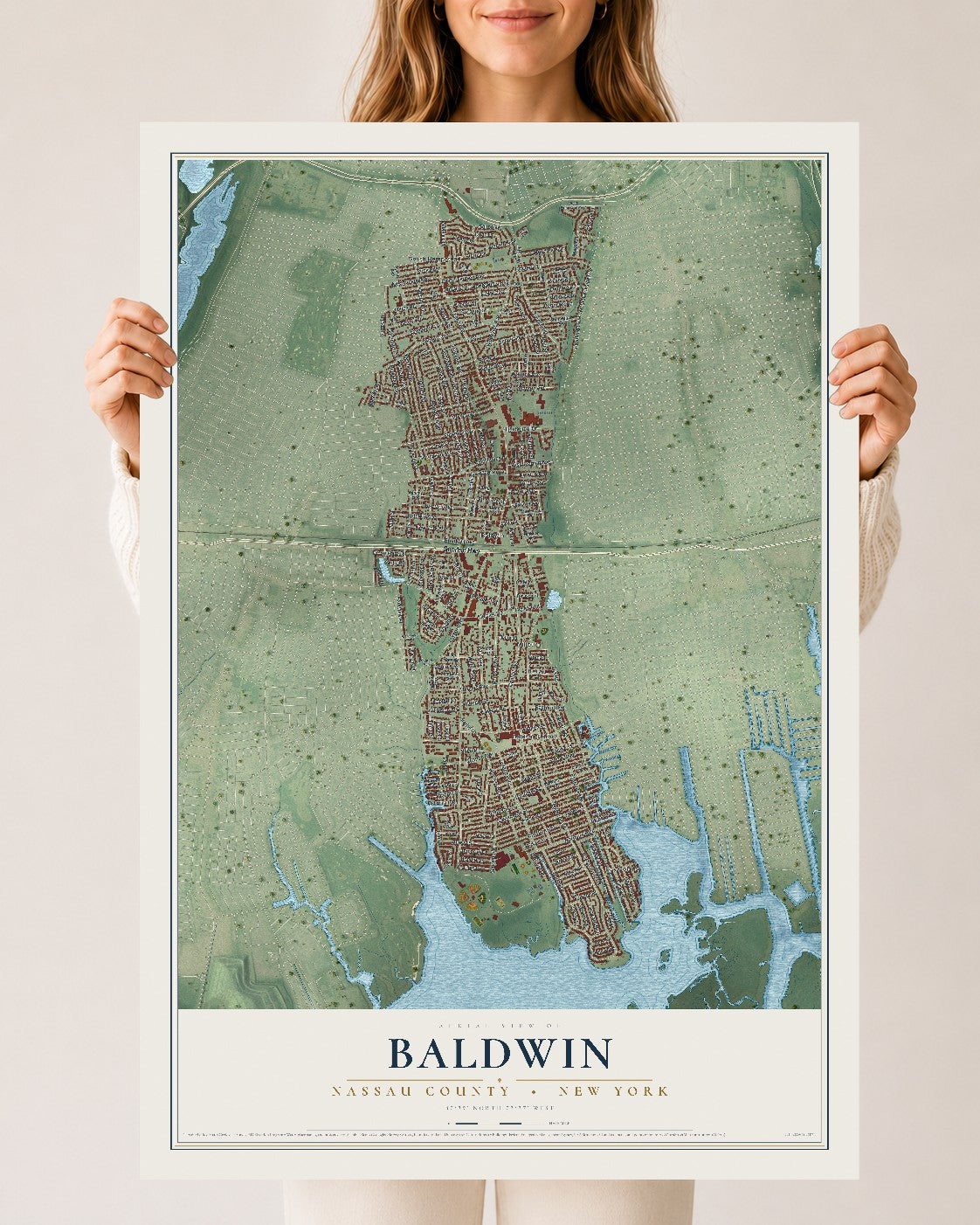 Baldwin, New York map print, 24" x 36" Archival Matte Print mockup