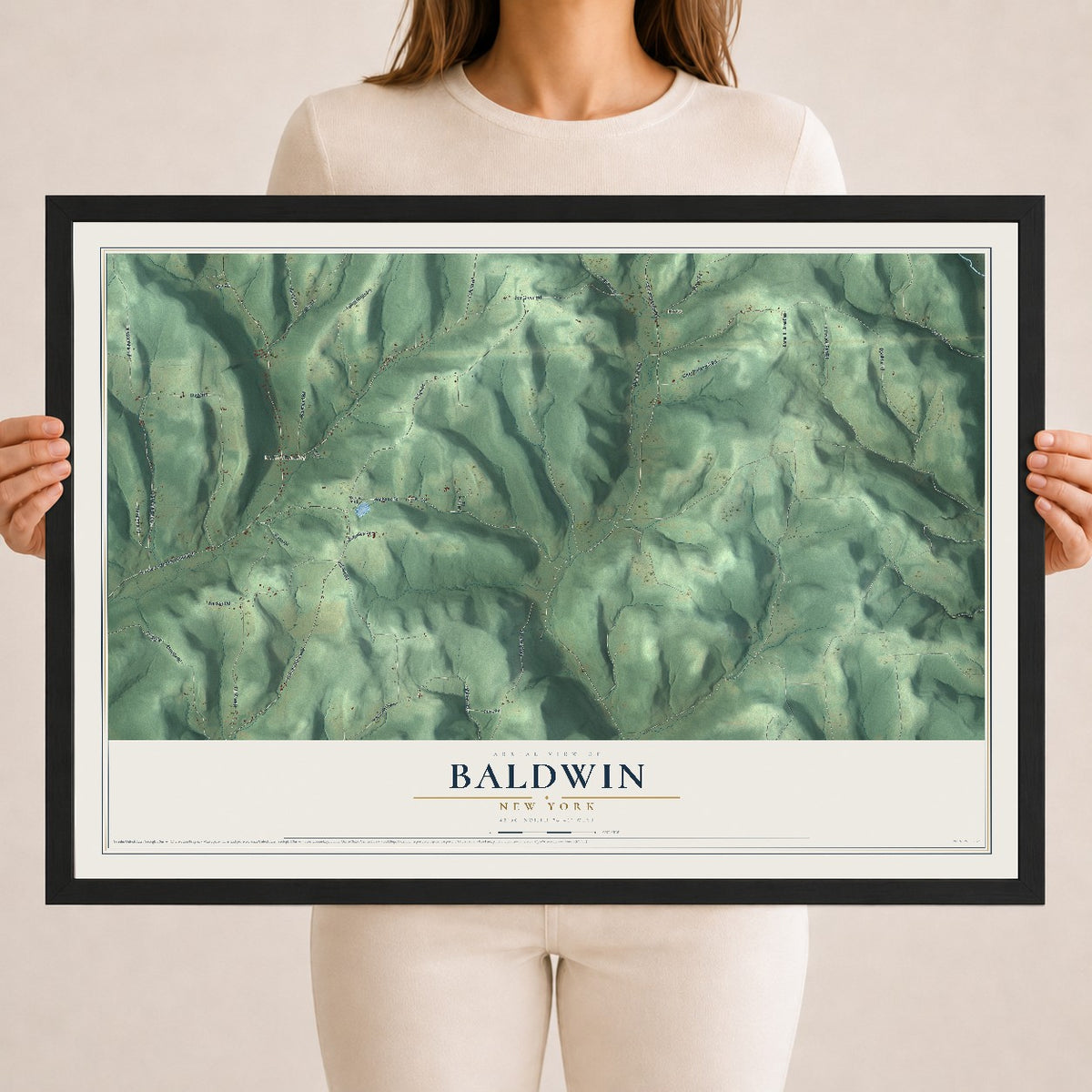 Baldwin, New York map print, 18" x 24" W/ Black Ayous Wood Frame mockup