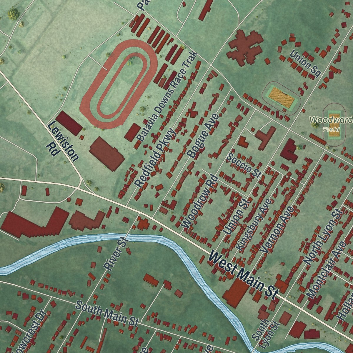 Close-up 2 of the Batavia City (Genesee County), New York map artwork
