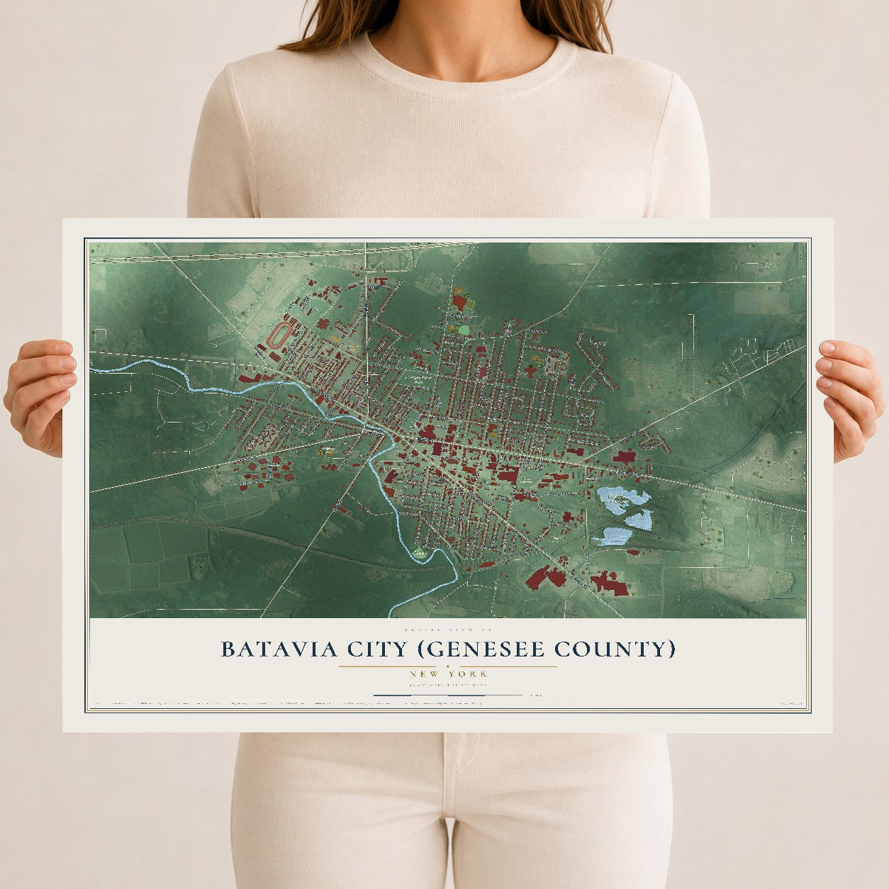 Batavia City (Genesee County), New York map print, 12" x 18" Archival Matte Print mockup
