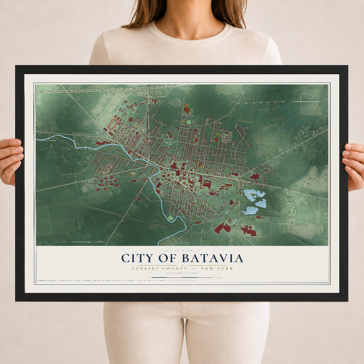 Map of the City of Batavia, Genesee County, New York, 18 x 24 inch print in a black wood frame