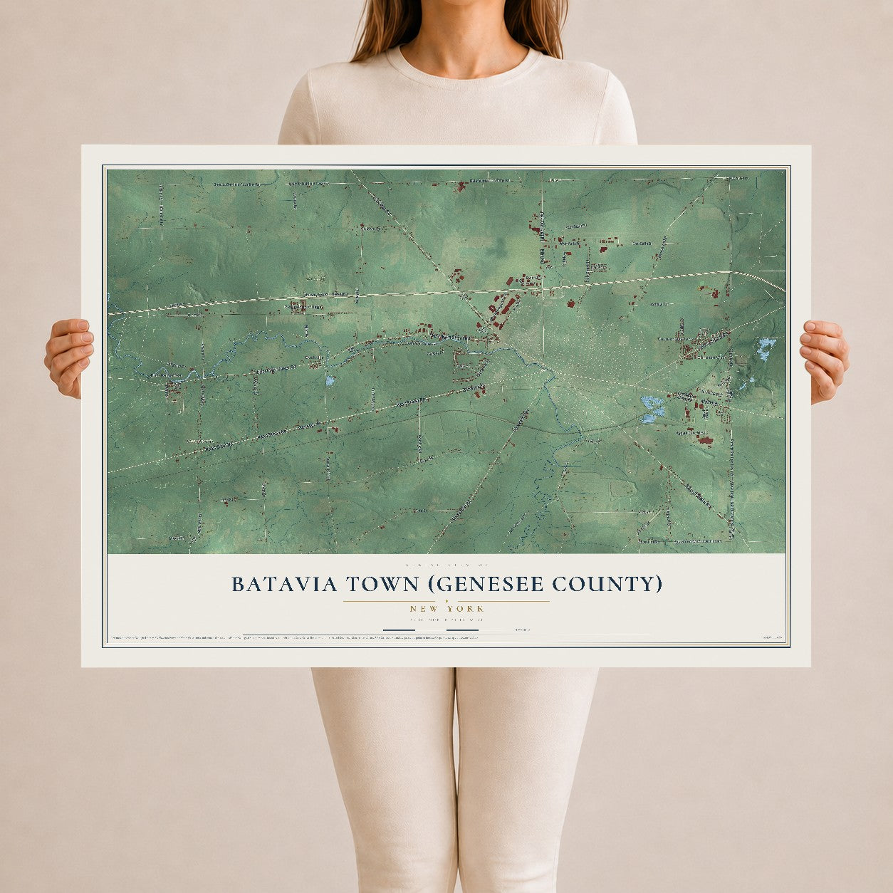 Batavia Town (Genesee County), New York map print, 24" x 36" Archival Matte Print mockup