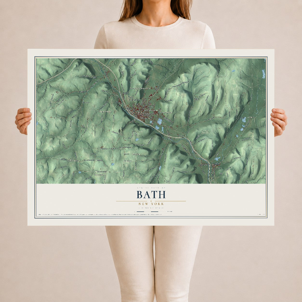 Bath, New York map print, 24" x 36" Archival Matte Print mockup