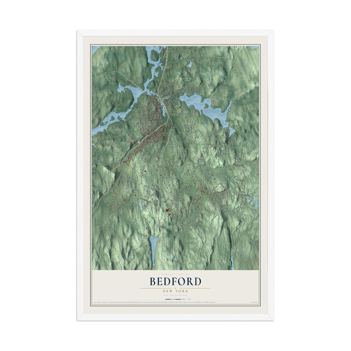 Bedford, New York map print, 12" x 18" W/ White Ayous Wood Frame mockup