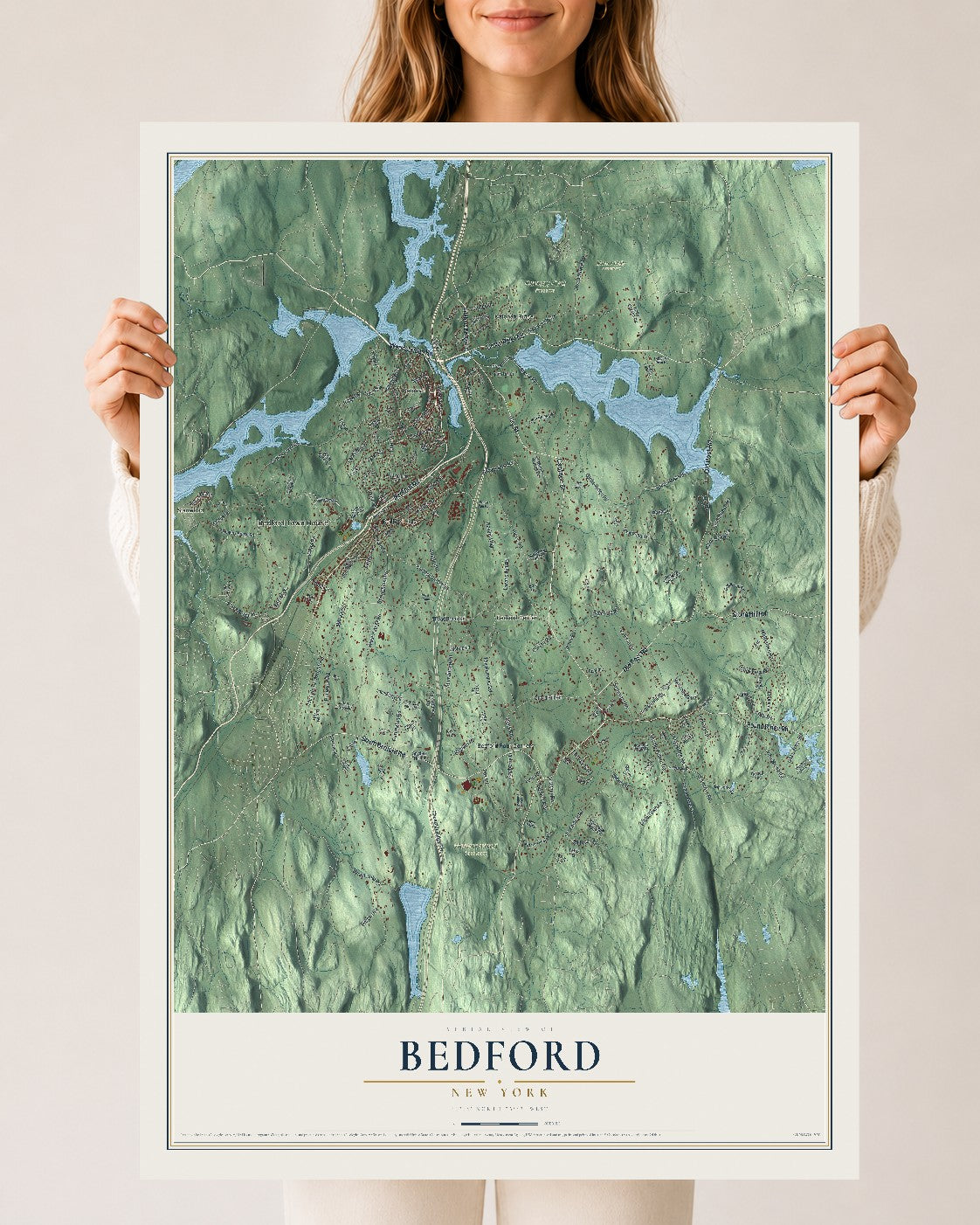 Bedford, New York map print, 24" x 36" Archival Matte Print mockup