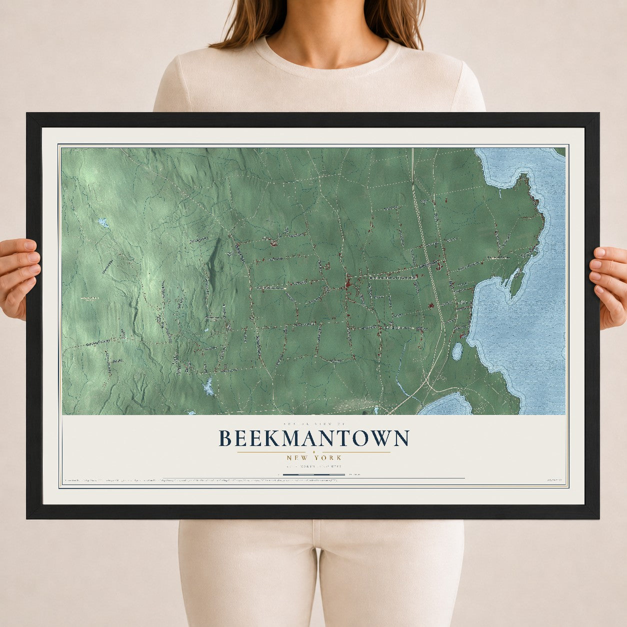 Beekmantown, New York map print, 18" x 24" W/ Black Ayous Wood Frame mockup
