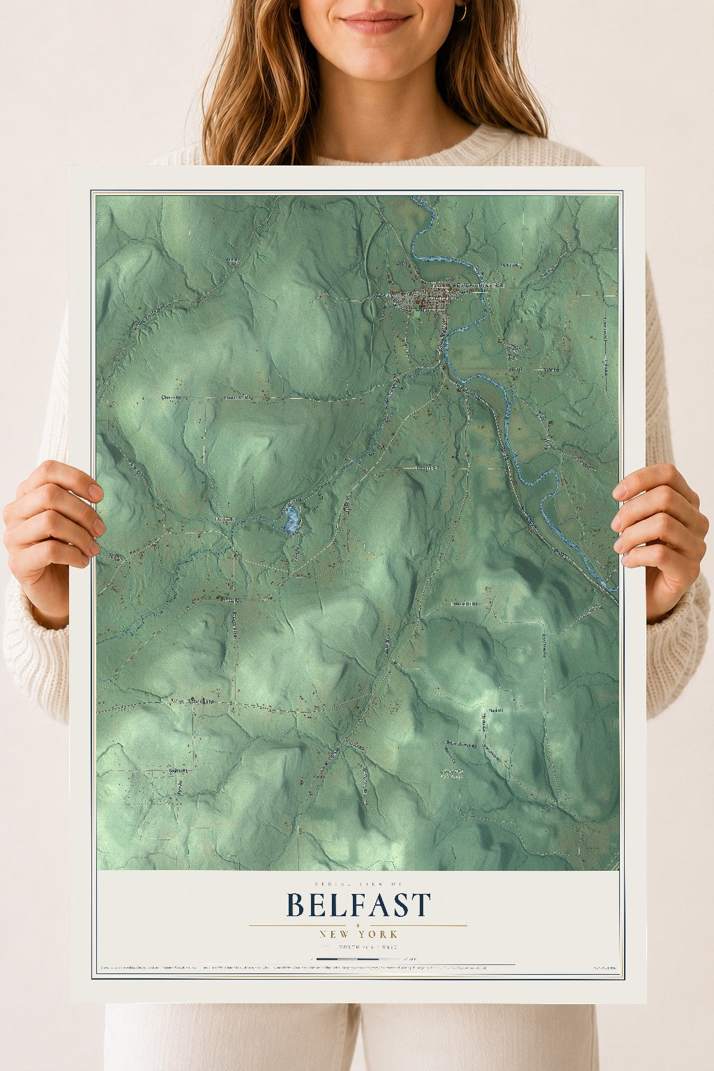 Belfast, New York map print, 18" x 24" Archival Matte Print mockup
