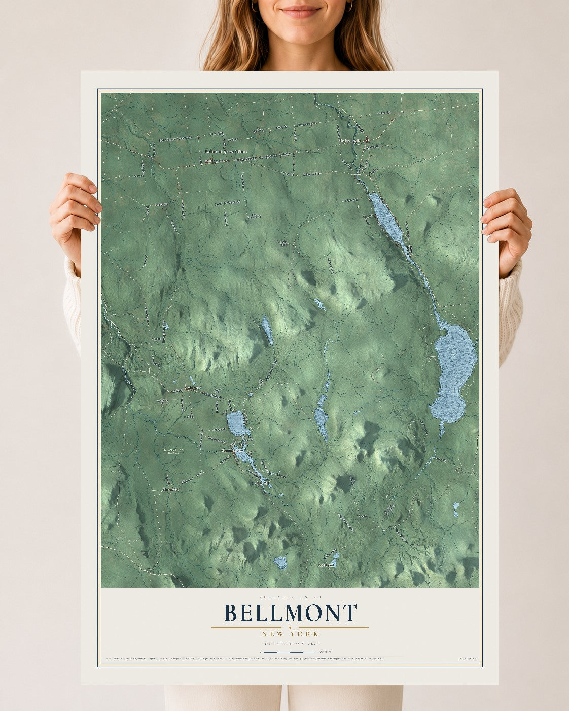 Bellmont, New York map print, 24" x 36" Archival Matte Print mockup